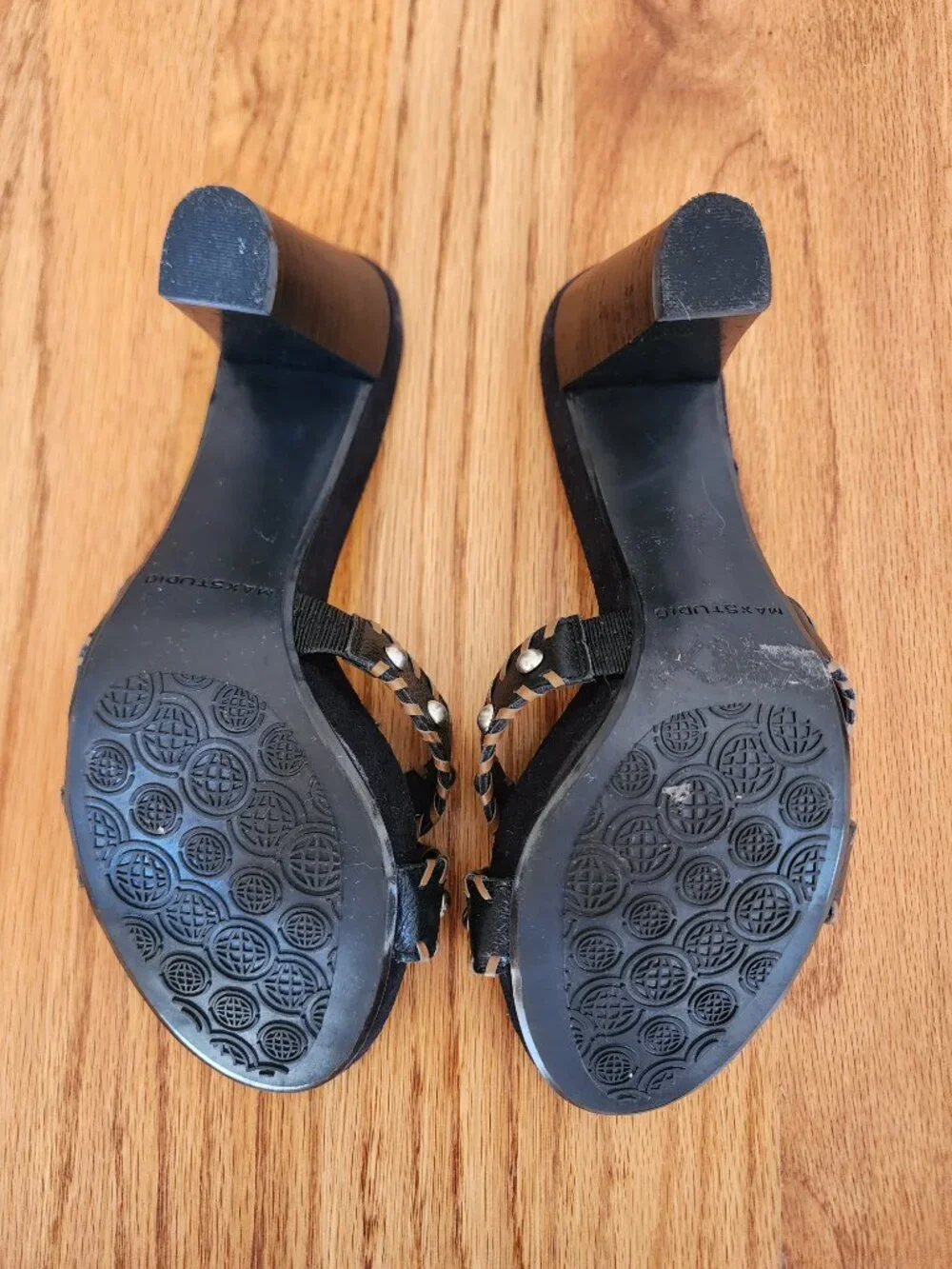 NWOT Max Studio Studded Leather Heeled Mules Sandals - Size 7